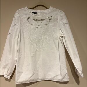 Talbots White Floral Embroidered Blouse